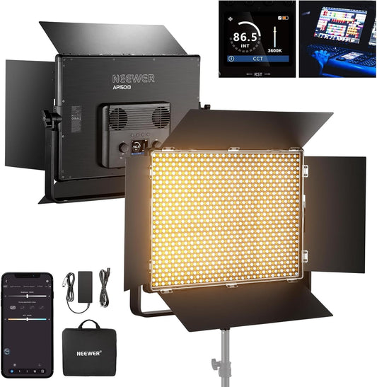Tweekleurig Ledpaneel – Videolamp – Studiolamp – Fotolamp – Lichtpaneel – 150W, 49500 Lux op 0,5 M – 2500K tot 8500K, CRI96+/TLCI97+, Dimbaar 0 tot 100%