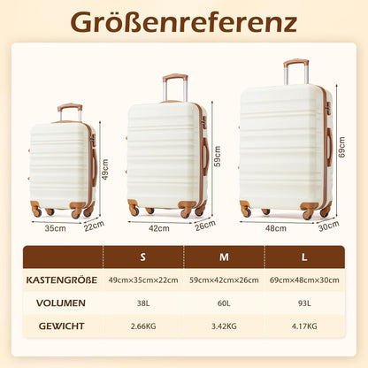 COOLIFE Koffer met harde schaal, Trolley, Rolkoffer, Reiskoffer met TSA-slot en 4 Rollen, zwart, Koffer-Set