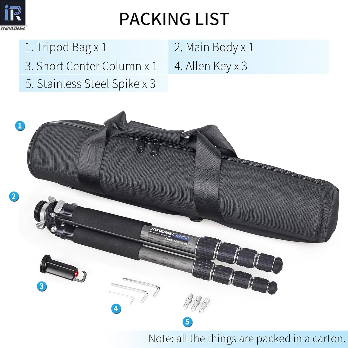 Koolstofvezel Reisstatief – Camera Statief – Fotostatief – Tripod – Driepootstatief – Compact Opvouwbaar 47 Cm – Max. Draagvermogen 15 Kg