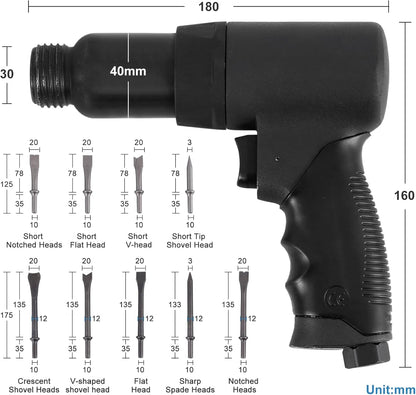 Pneumatische Luchthamer – Air Hammer – Sloop Hamer – Beitelhamer – Gaschop – Compact & Krachtig – 9 Beitels Inclusief