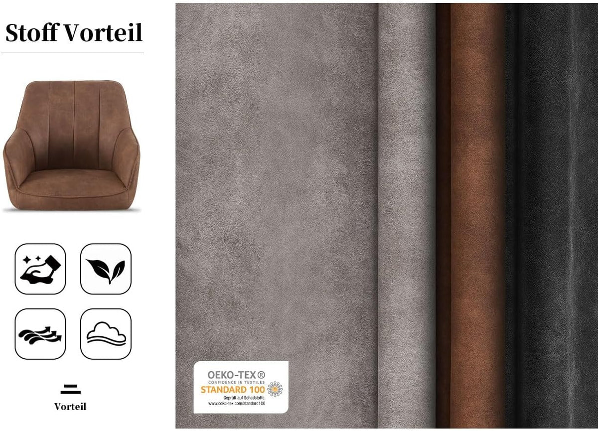 Draaistoelen Eetkamerstoelen – Keukenstoelen – Bureaustoelen – Make-up Stoelen – Set Van 2 – Gestoffeerd Zwart – Massief Eikenhout – 360° Draaibaar