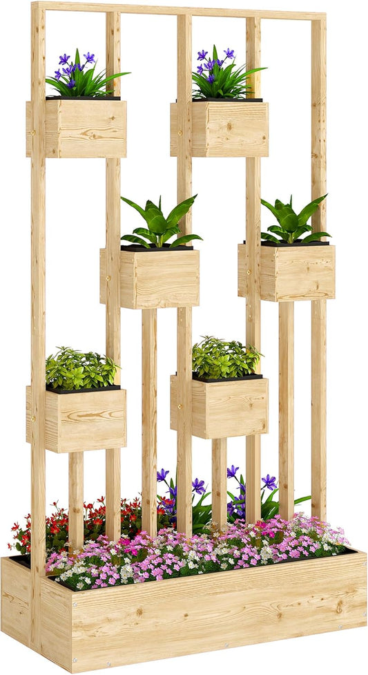 Outsunny Planter with Climbing Frame and Baskets, Wooden Planter Flower Pot, 90 x 45 x 170 cm, For Garden, Balcony and Terrace, Flower Box for Climbing Plants