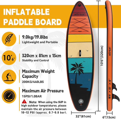 ALLPICK Stand Up Paddle Board, Opblaasbaar Paddleboard, Met Universele Camerabevestiging, Complete Accessoires, Verstelbare Peddel, Geschikt Voor Beginners en Gevorderde Peddelaars, 200 kg