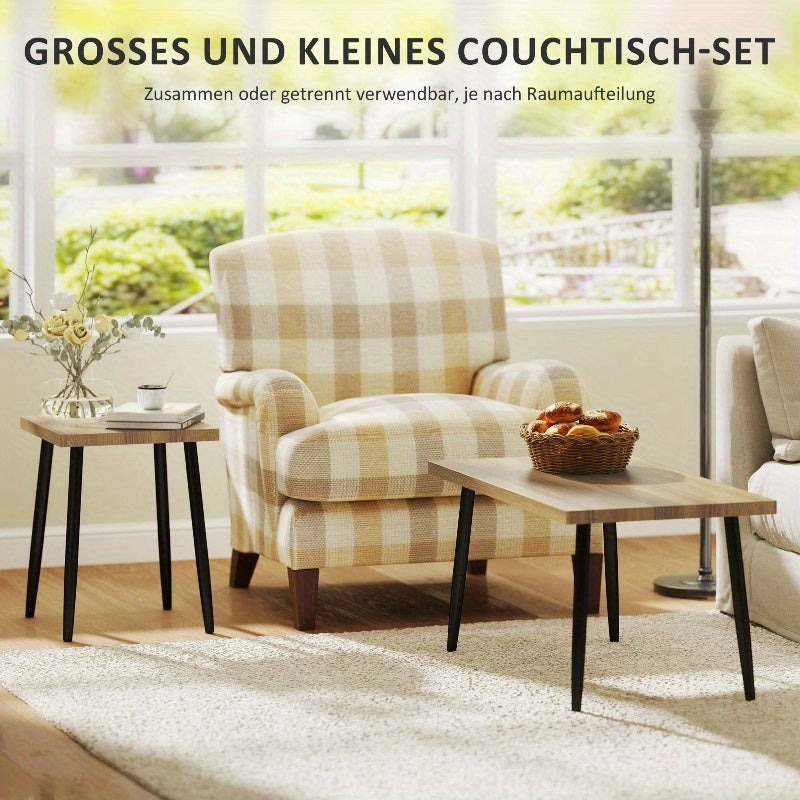 Salontafel Set – Bijzettafel – Lounge Tafel – Tafeltje – Zithoek Tafeltje – Verstelbare Hoogte – Stalen Frame Zwart