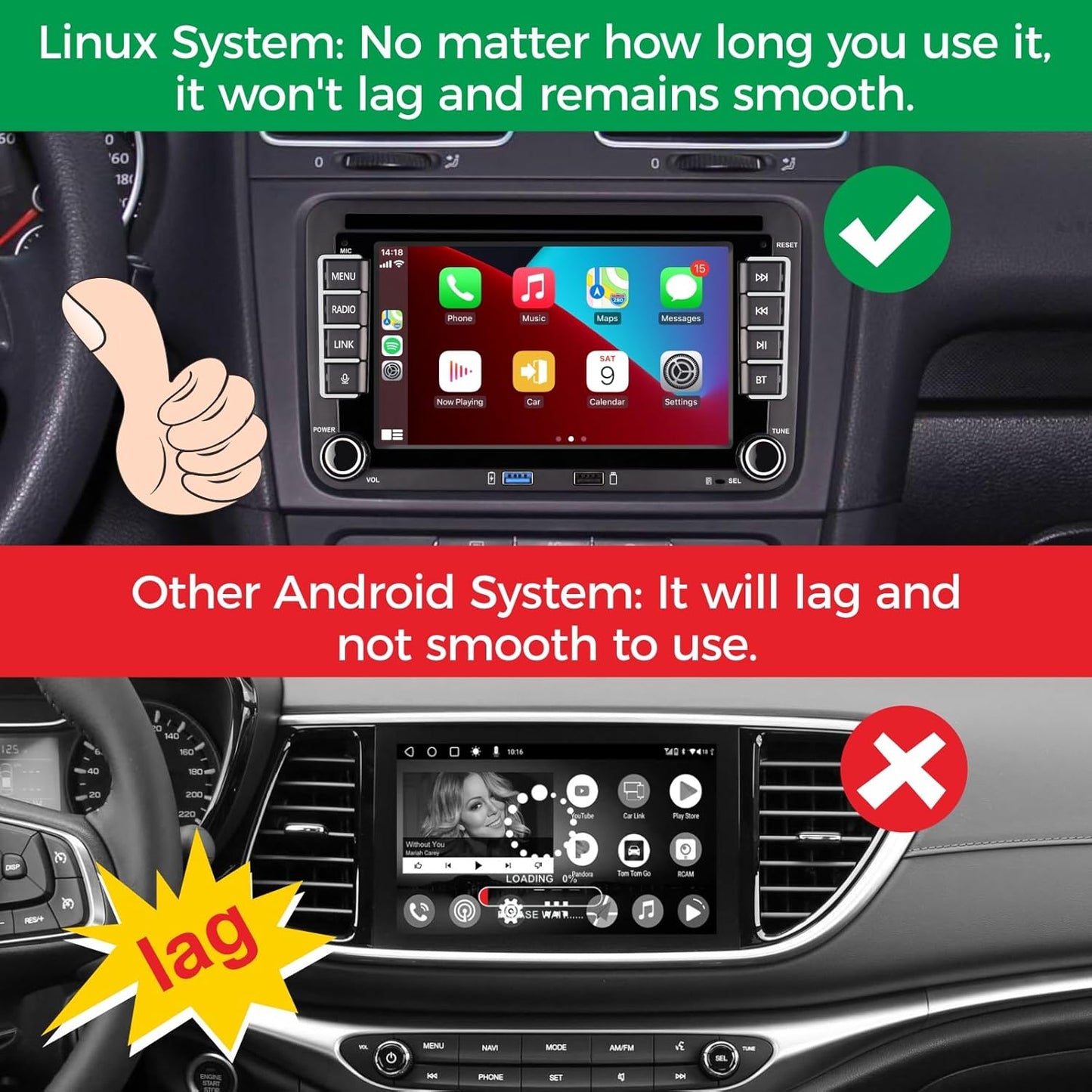 Autoradio, plug en play, compatibel met VW Golf 5 6 Passat Polo rcd330 met draadloze CarPlay Android Auto Bluetooth Radio (DSP-sound)