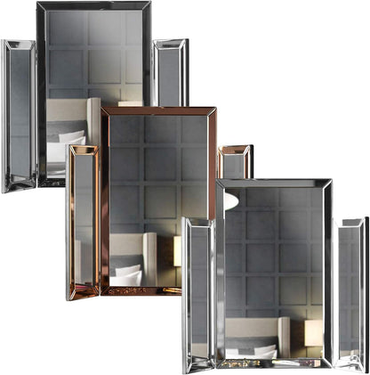 CARME Paloma Tri-Fold Makeup Mirror Beveled Glass Design Folded Tabletop Bedroom Dressing Vanity Table - QUORE