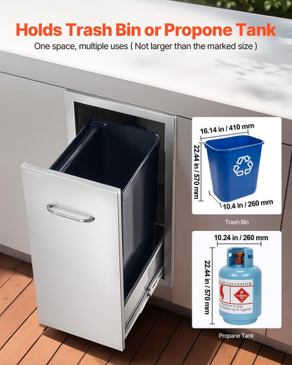 VEVOR Buitenkeuken prullenbak, 30 cm B x 49,8 cm D x 60 cm H Interieur Opslag, Multifunctionele Outdoor Keuken Laden Roestvrij Staal, 55 lbs Max Capaciteit per Niveau, voor Outdoor BBQ Eiland Keuken