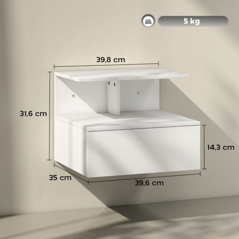 Bedside table, hanging bedside table Side table with drawers, open compartment, bedroom, living room sofa table, white, 39.8 x 35 x 31.6cm