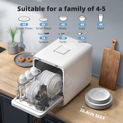 AIRMSEN 2025 NIEUW Opgewaardeerde Draagbare Vaatwasser Zonder Loodgieterswerk Tafelblad Vaatwasser met 5L Tank, 9 Programma's, 37 * 50cm Ultra-Smal & Diep Ontwerp, 1-24U Uitgestelde Start & 360°