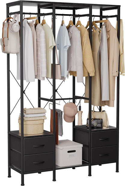Kledingrek – Garderoberek – Kledingkast – Dressboy – Open Kast – Met Laden – Zwart Staal – Compact 110x35x175 cm