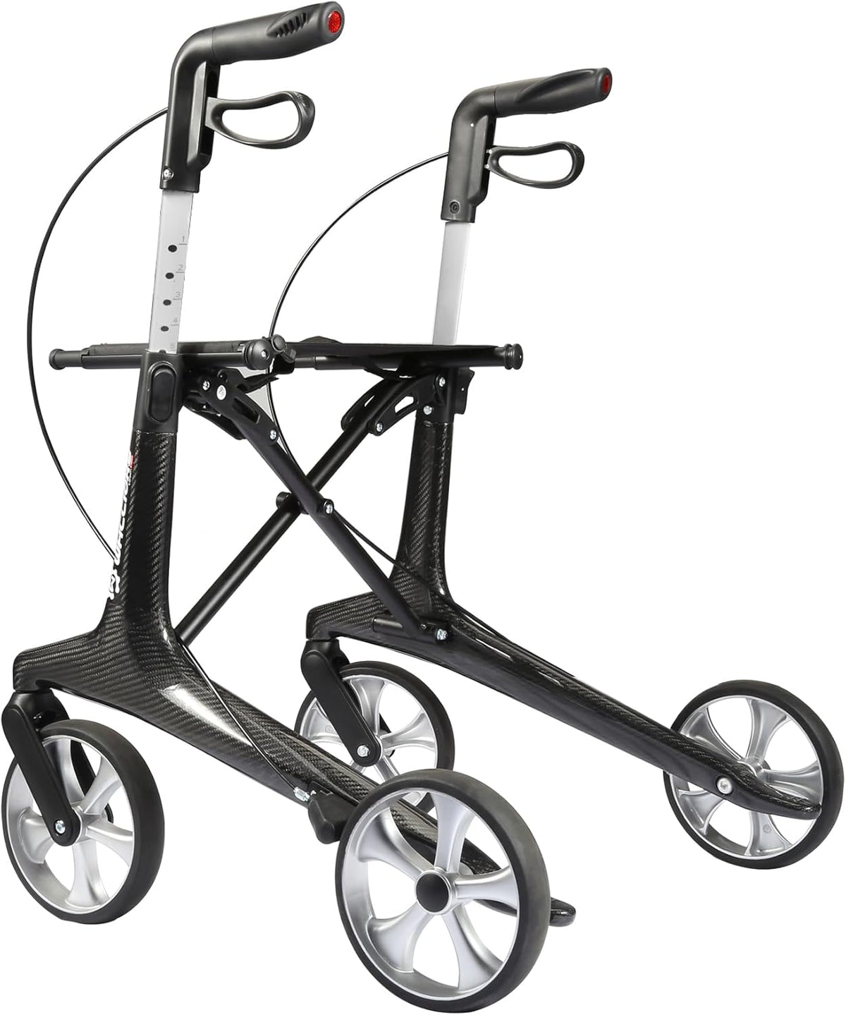 Carbon rollator, opvouwbaar en licht, met zitting, smalle rollator voor woning, opvouwbare rollatoren voor ouderen met een gewicht van 6 kg, handgreep, verstelbare hoogte 78-98 cm (Zwart)