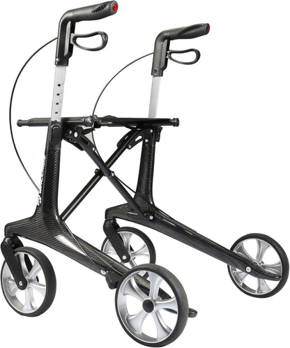 Carbon rollator, opvouwbaar en licht, met zitting, smalle rollator voor woning, opvouwbare rollatoren voor ouderen met een gewicht van 6 kg, handgreep, verstelbare hoogte 78-98 cm (Zwart)