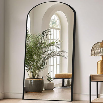 Full-body Spiegel – Vloerspiegel – Wandspiegel – Staande Spiegel – Lengtespiegel – Groot Zwart Boogframe – 204 x 104 cm – Veilig Nano-Glas – Vrijstaand & Muurmontage