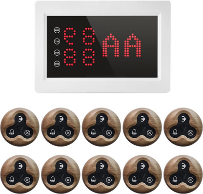 Restaurant Pager System Call System Wireless Caregiver Call System with Receiver for Elderly Clinic, Hospital, Restaurants, Bars, Factory[1 Receiver + 10 O3W] - QUORE