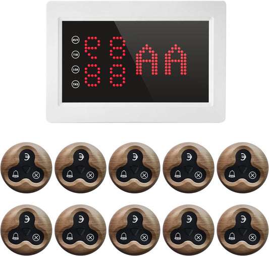 Restaurant Pager System Call System Wireless Caregiver Call System with Receiver for Elderly Clinic, Hospital, Restaurants, Bars, Factory[1 Receiver + 10 O3W] - QUORE