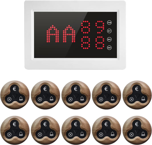 Restaurant Pager System oproepsysteem, draadloos voor verzorgers, met ontvanger, voor oudere kliniek, ziekenhuis, restaurants, bars, fabriek[1 ontvanger + 10 O3W]
