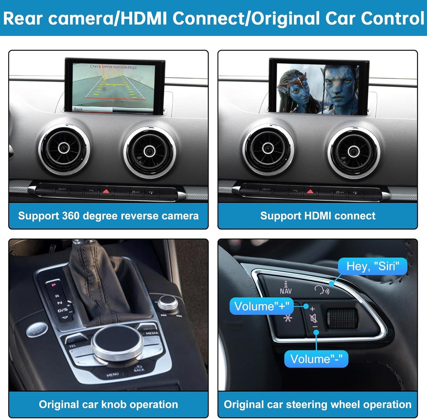 Retrofit Kit Decoder met Wireless CarPlay & Android Auto voor Audi A3/S3 2013-2018, Ondersteuning Mimrorlink, Youtube, GPS Achteruitrijcamera, Siri