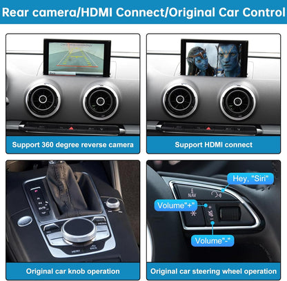 Retrofit Kit Decoder met Wireless CarPlay & Android Auto voor Audi A3/S3 2013-2018, Ondersteuning Mimrorlink, Youtube, GPS Achteruitrijcamera, Siri