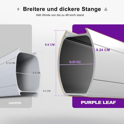 Purple Leaf Parasol met led-verlichting, rechthoekig, 270 x 365 cm, zonnescherm, marktparasol, tuinparasol met zwengel, terrasparasol met zwengel, 360° rotatie, zonwering UV50+, grijs