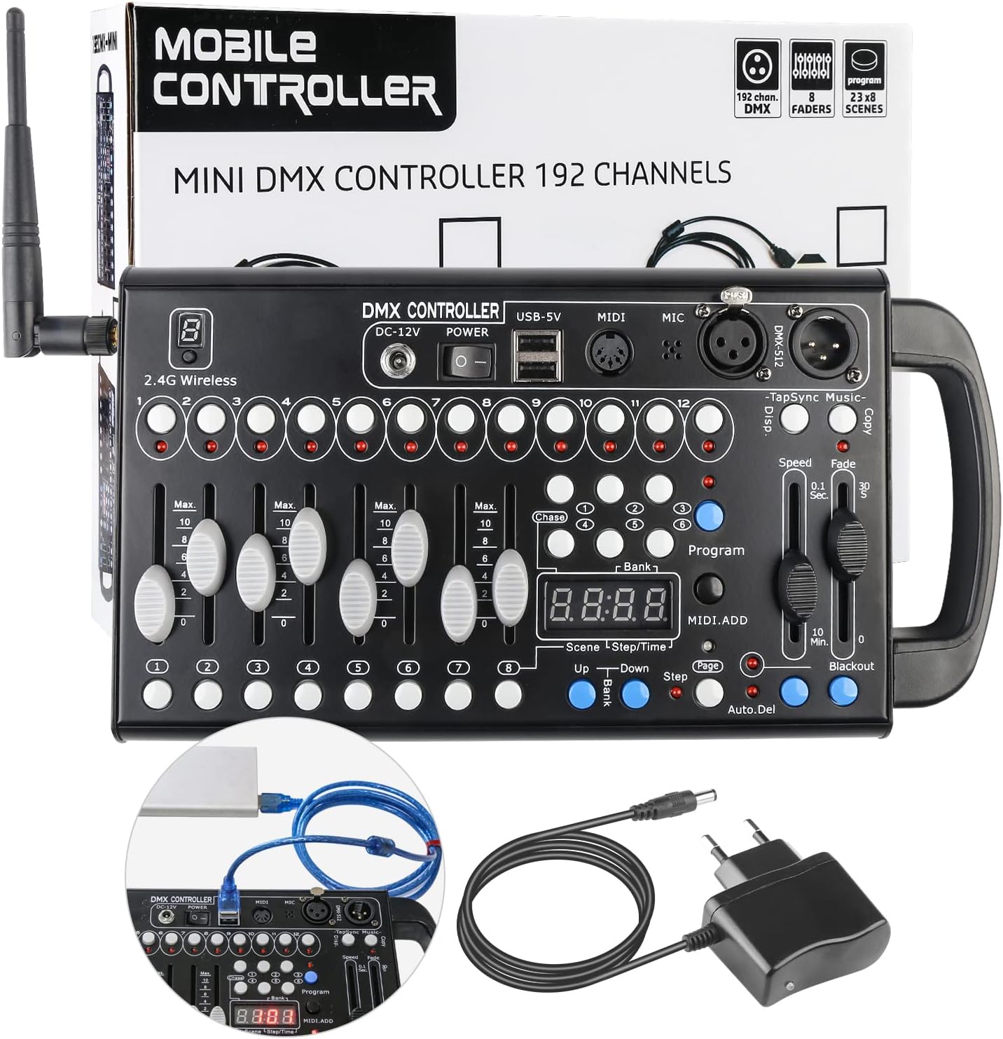 DMX512-console, 2.4 G, 192 kanalen, DMX-controller, programmeerbare podiumverlichting, bedieningspaneel voor podiumverlichting, dj's, bands, bars, clubs, bruiloften enz