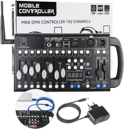 DMX512-console, 2.4 G, 192 kanalen, DMX-controller, programmeerbare podiumverlichting, bedieningspaneel voor podiumverlichting, dj's, bands, bars, clubs, bruiloften enz