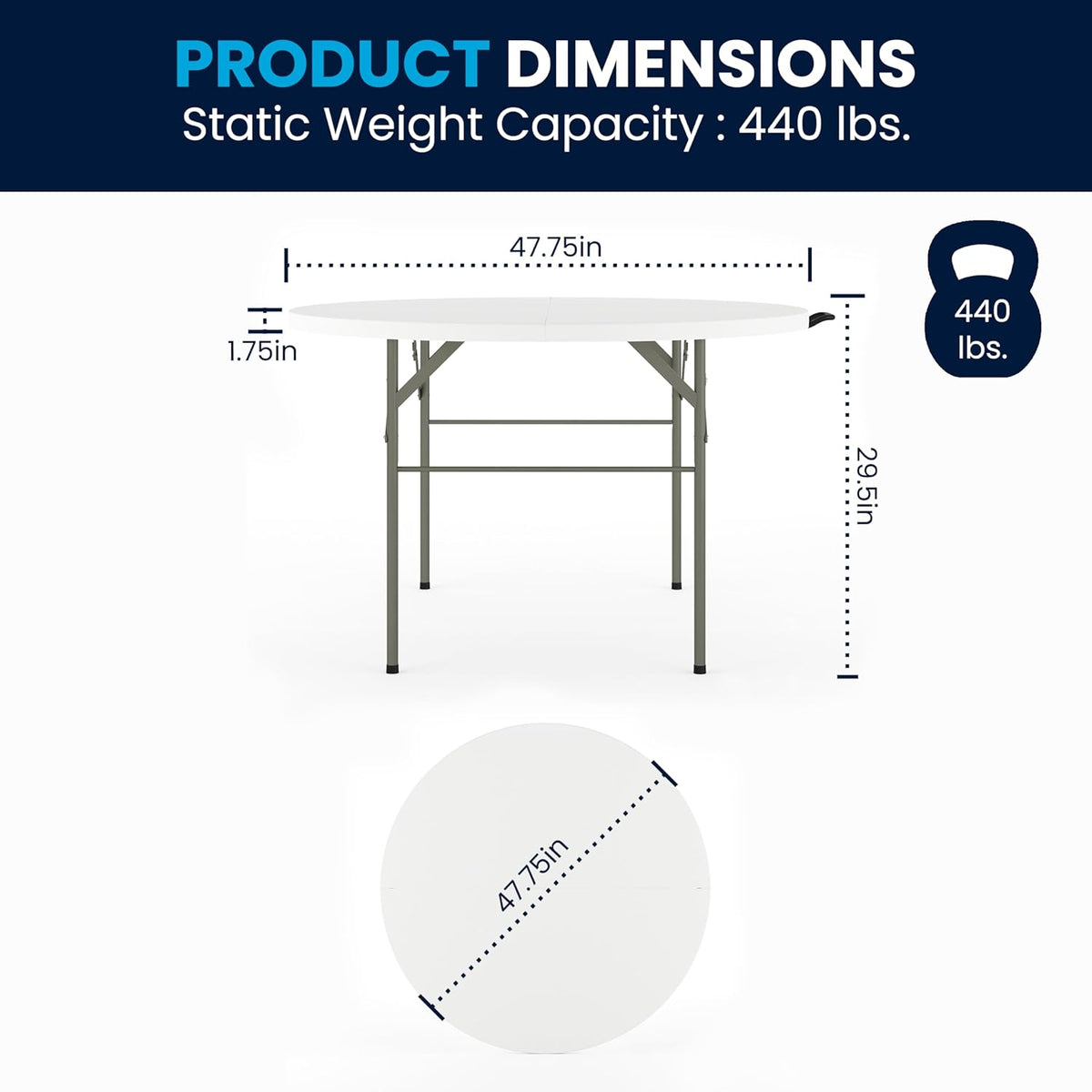 Flash Furniture 121,72 cm ronde dubbele opvouwbare graniet witte klaptafel van kunststof