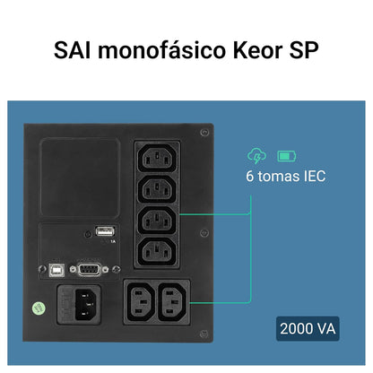LEGRAND, Keor SP 310192 UPS met 2000 VA/1200 W - 6x IEC-stopcontacten - batterij 12V/9Ah, AVR, LED-monitoring, 310192