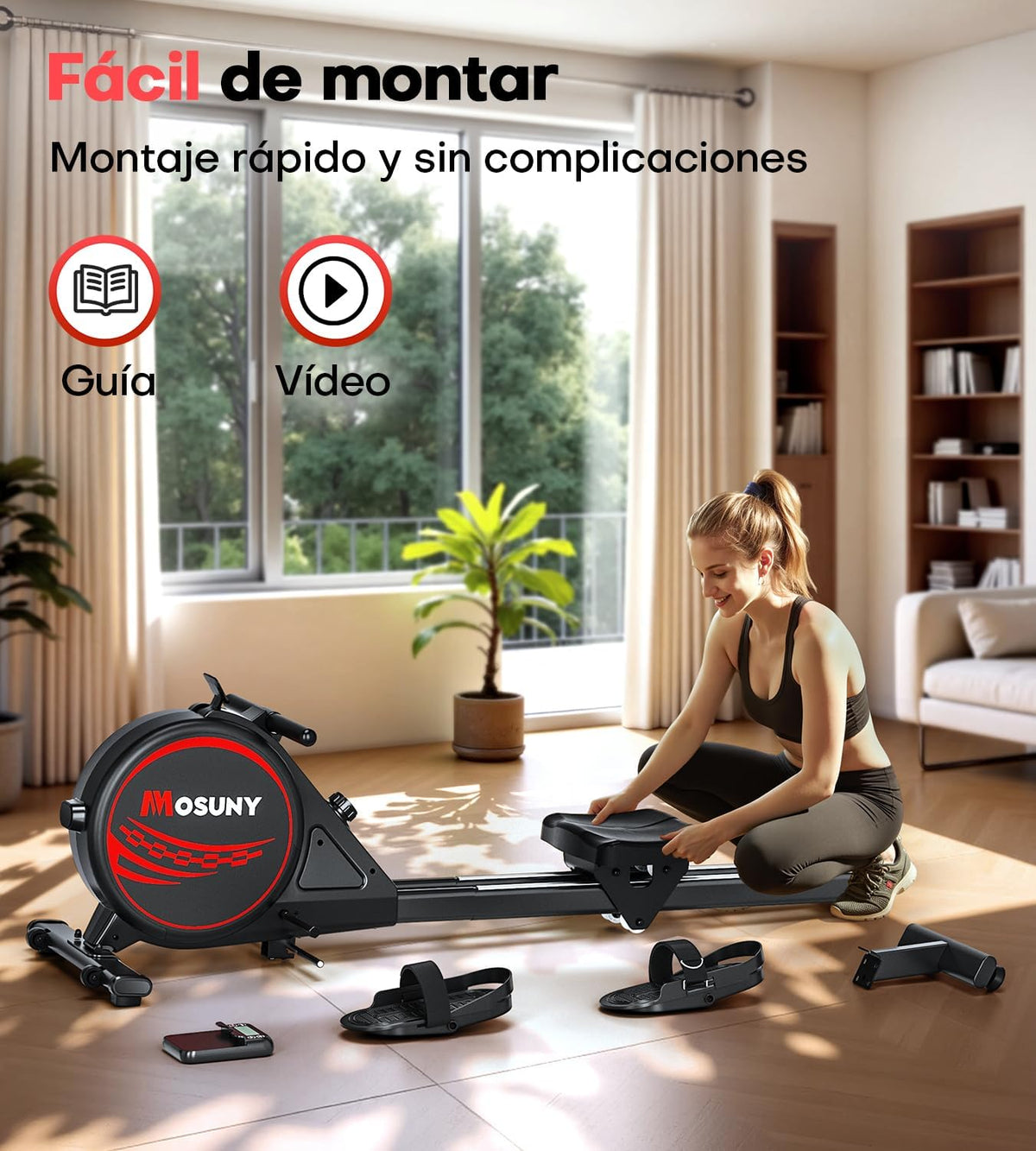 Home Rowing Machine, Magnetic Rowing Machine with Upgrade, Dual Slide Rails, App Connection, 16 Resistance Levels, LCD Data Display, Maximum Load 160 kg, Rowing - QUORE