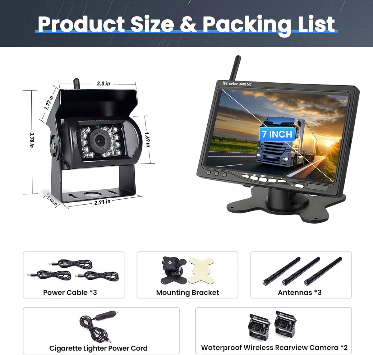 Draadloze Achteruitrijcamera Set – Achteruitrijcamera – Parking Camera – achteruitkijkcamera – Truck Camera – Groot 7 Inch Scherm – IP67 Waterdicht Met Nachtzicht