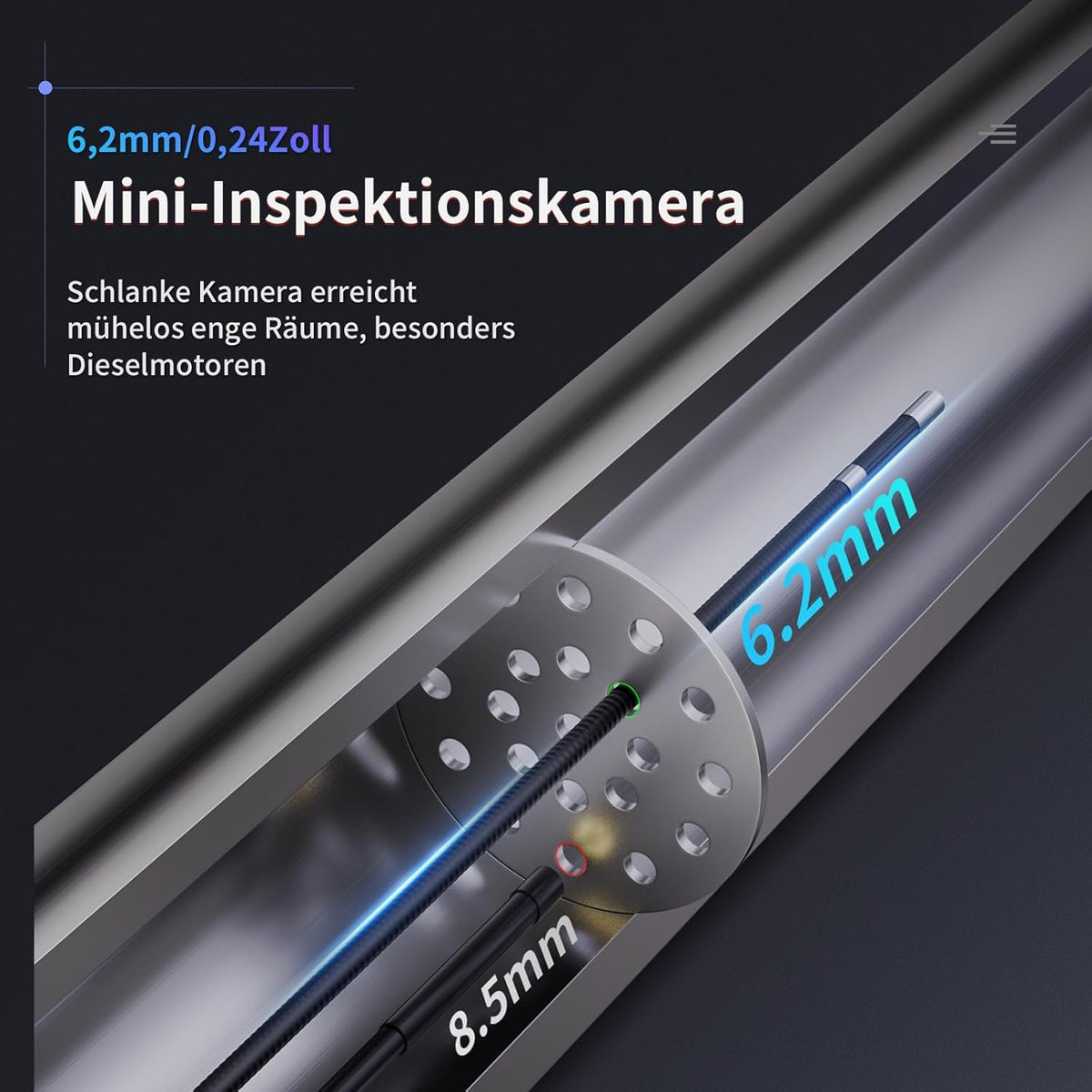 Ralcam Endoscoopcamera met licht, endoscoop, 6,2 mm, inspectiecamera, 3,5 inch, HD, 720P, buiscamera, camera's met 6 leds, IP67 waterdicht, 2 m halfharde kabel, telescopische camera, autogereedschap