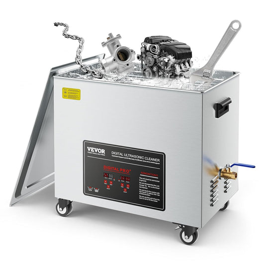 VEVOR Ultrasone reiniger, 50 liter, professionele ultrasone reinigingsmachine met reinigingsmand en digitaal display, roestvrij staal, 840 W, 40 kHz met wielen voor onderdelen, carburateur