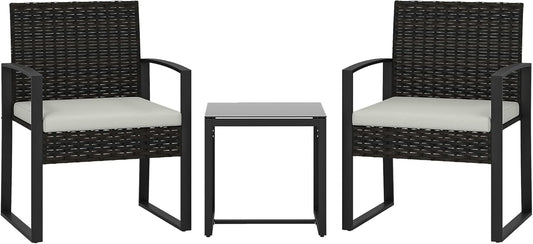 Outsunny Rattan Bistroset, 3-delig tuinmeubelset met 2 tuinstoelen, salontafel, afneembare kussens, balkonmeubelset zitgroep tuinset voor tuin, terras, crème - QUORE