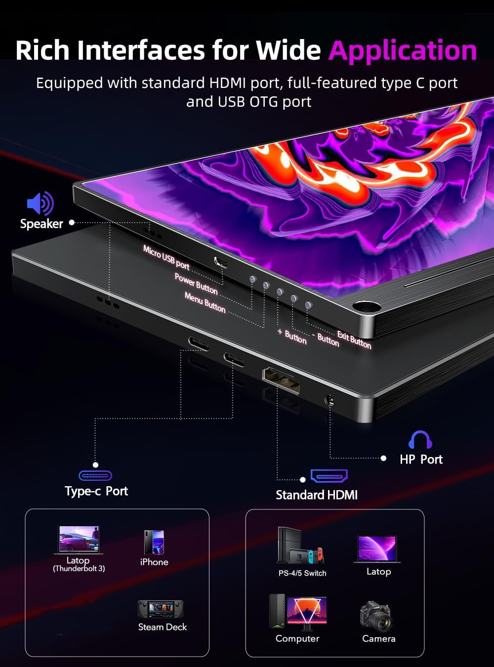 UPERFECT Portable Monitor 4K 15.6 Inch 3840x2160 IPS UHD Eye Care Mat Screen with OTG HDMI USB C for PC Laptop Smartphone Switch PS4/5 XBO, Mobile Display Metal Housing, VESA compatible - QUORE