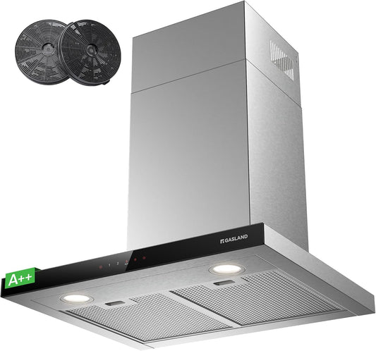 Gasland Chef TR60SS afzuigkap, 60 cm circulatie, stille afzuigkappen, afvoerlucht, EEK A++ 561 m³/uur, actieve koolfilter, 9 standen, Touch Control, wandmontage, afzuigkap met filter, roestvrij staal,