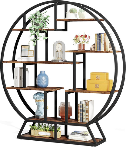 Tribesigns Round Bookcase, 5 Tiers Standing Storage Stand, 160cm High, Rustic Open Organizer for Home, Office, Living Room, Brown