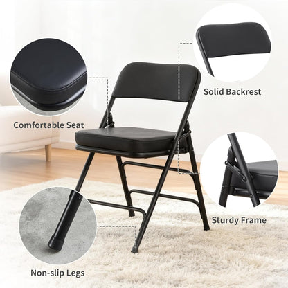 Gepolsterde Vouwstoelen 2-Pack, Zware-Duty Gestoffeerde Opvouwbare Stoel met Metal Frame voor Binnen & Buiten, Trouwerij, Feest, Banquet & Eetkamer (Zwart)
