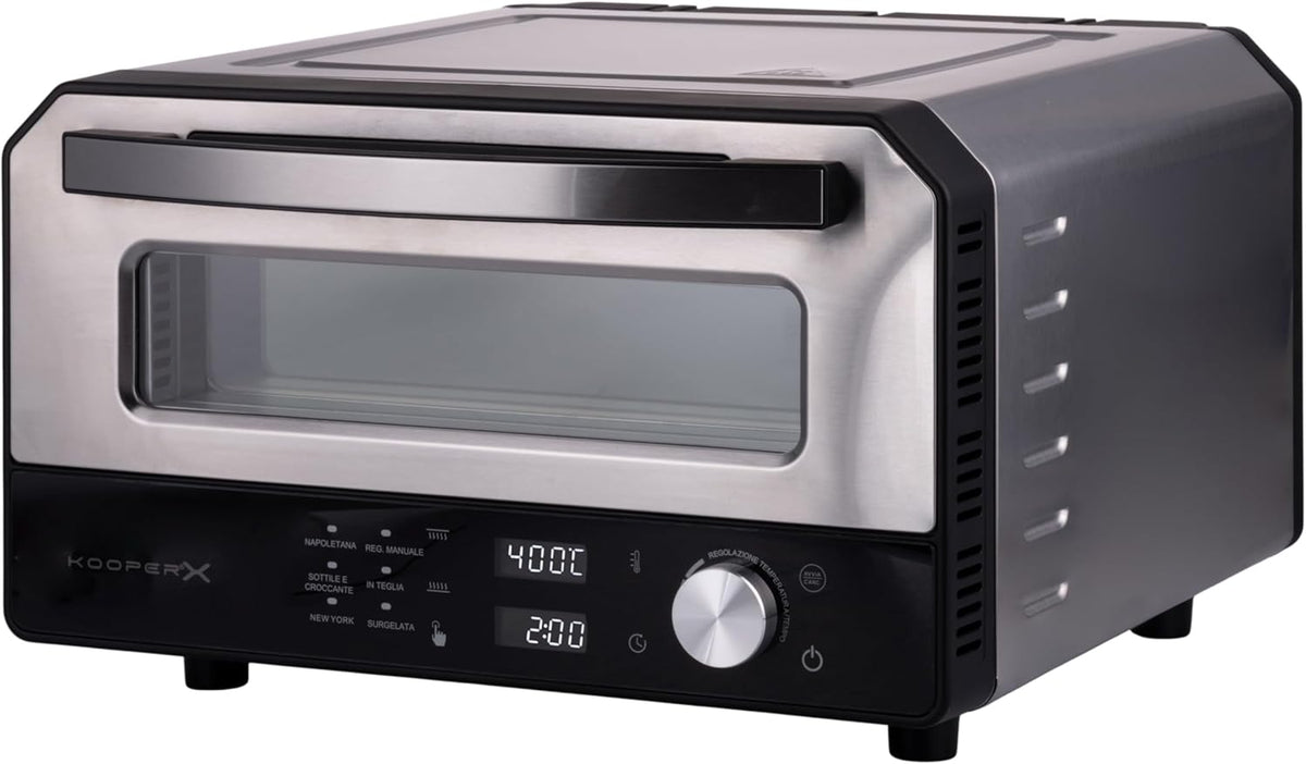 Pizzaoven 43 x 48 x 27 cm, behuizing van roestvrij staal, 6 gaarinstellingen tot 400 °C, 1700 W, Kooper X