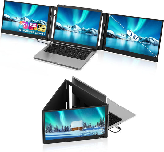 15,6 inch laptopschermverlenger, FHD-monitorverlenging, één kabel voor drie schermen, Type-C/USB-A IPS dubbel scherm drievoudige monitor voor 12"-16" laptop (ondersteuning wint, Mac, - QUORE