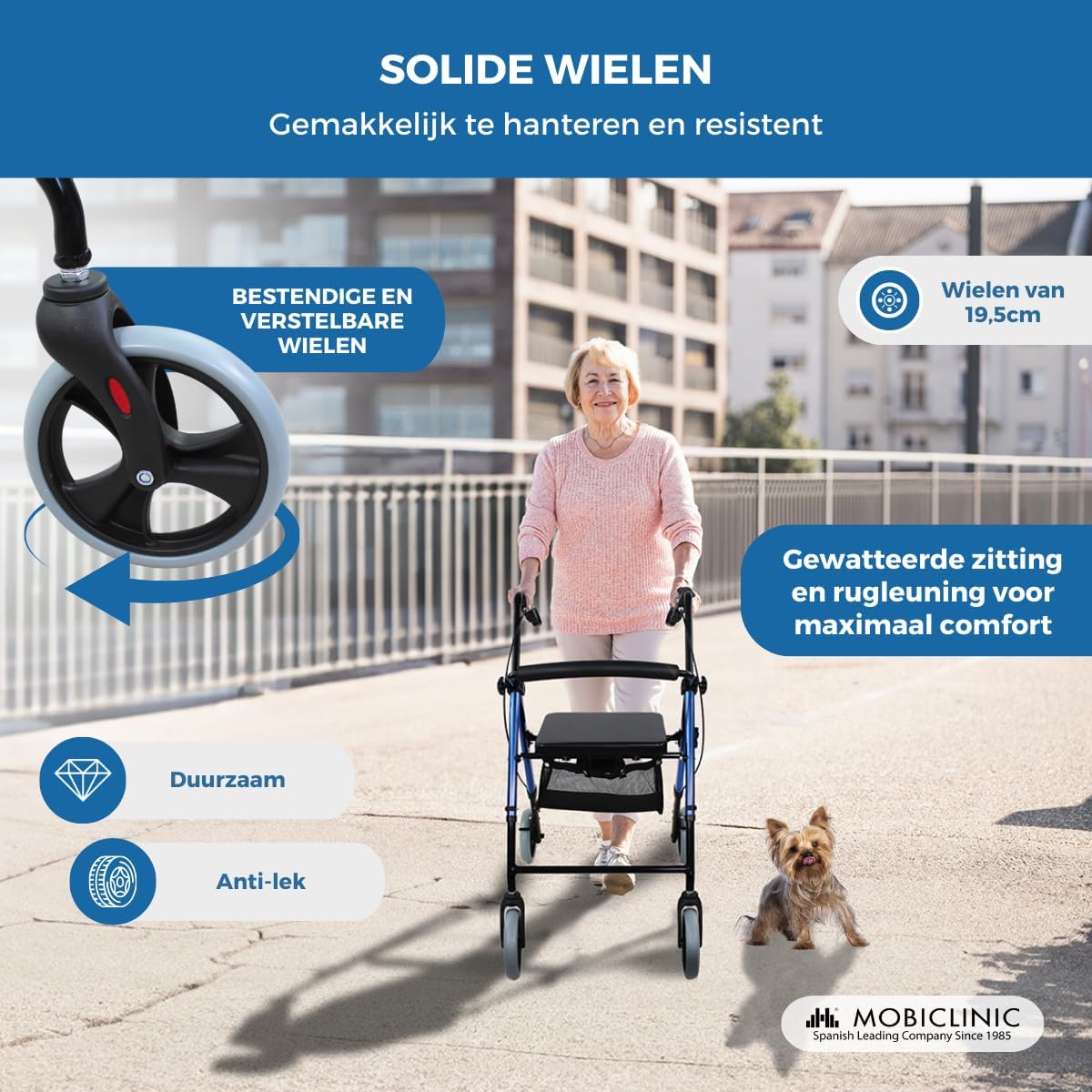 Rollator met 4 wielen | Opvouwbaar en verstelbaar | Met mand en remmen | Blauw | Hercules | Mobiclinic