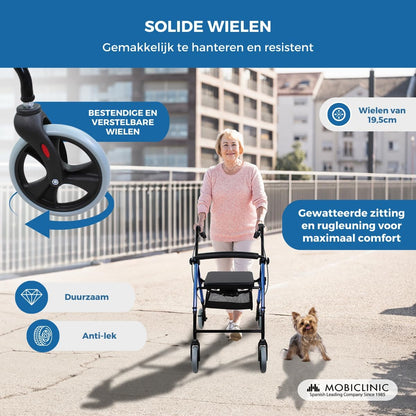 Rollator met 4 wielen | Opvouwbaar en verstelbaar | Met mand en remmen | Blauw | Hercules | Mobiclinic