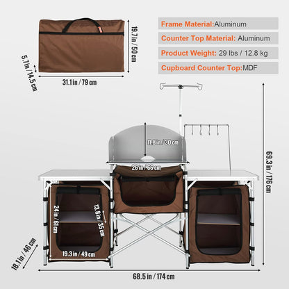 VEVOR Snelle installatie voor picknick, BBQ, RV reizen, ontworpen hout aluminium, bruin, 3 kasten