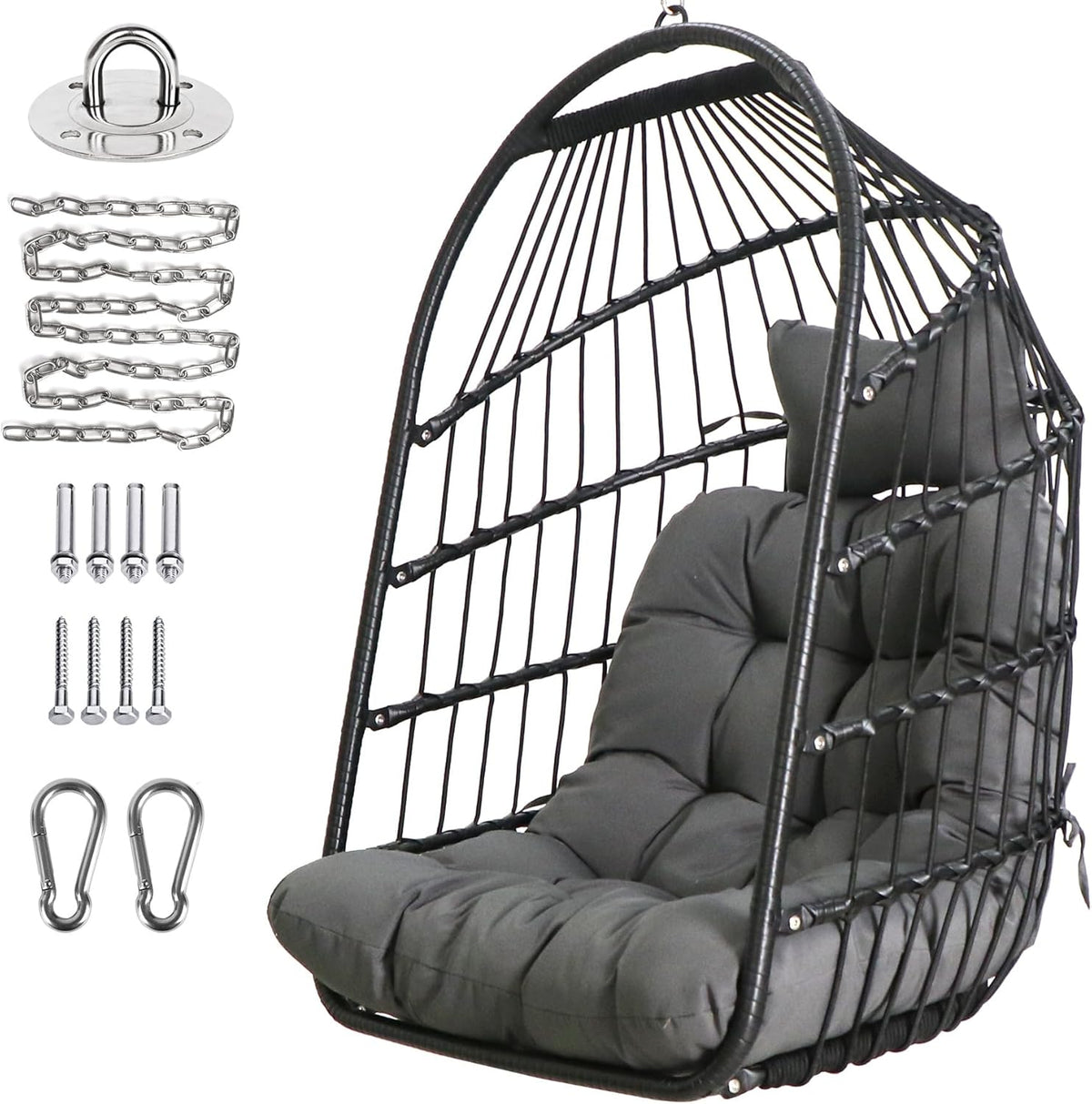 Chihee Eierstoel Opvouwbare Rieten Rotan Hangstoel Swing Stoel Indoor Outdoor Patio Rieten Stoel Hangmat Stoel met Rvs Opknoping Kit Chain Link UV Bestand Kussen Slaapkamer Balkon