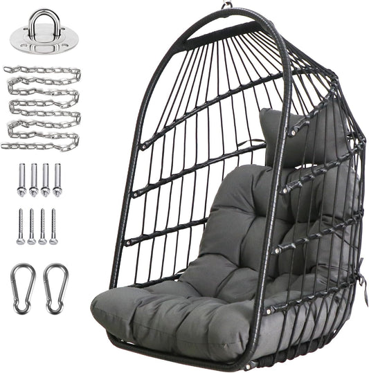 Chihee Eierstoel Opvouwbare Rieten Rotan Hangstoel Swing Stoel Indoor Outdoor Patio Rieten Stoel Hangmat Stoel met Rvs Opknoping Kit Chain Link UV Bestand Kussen Slaapkamer Balkon
