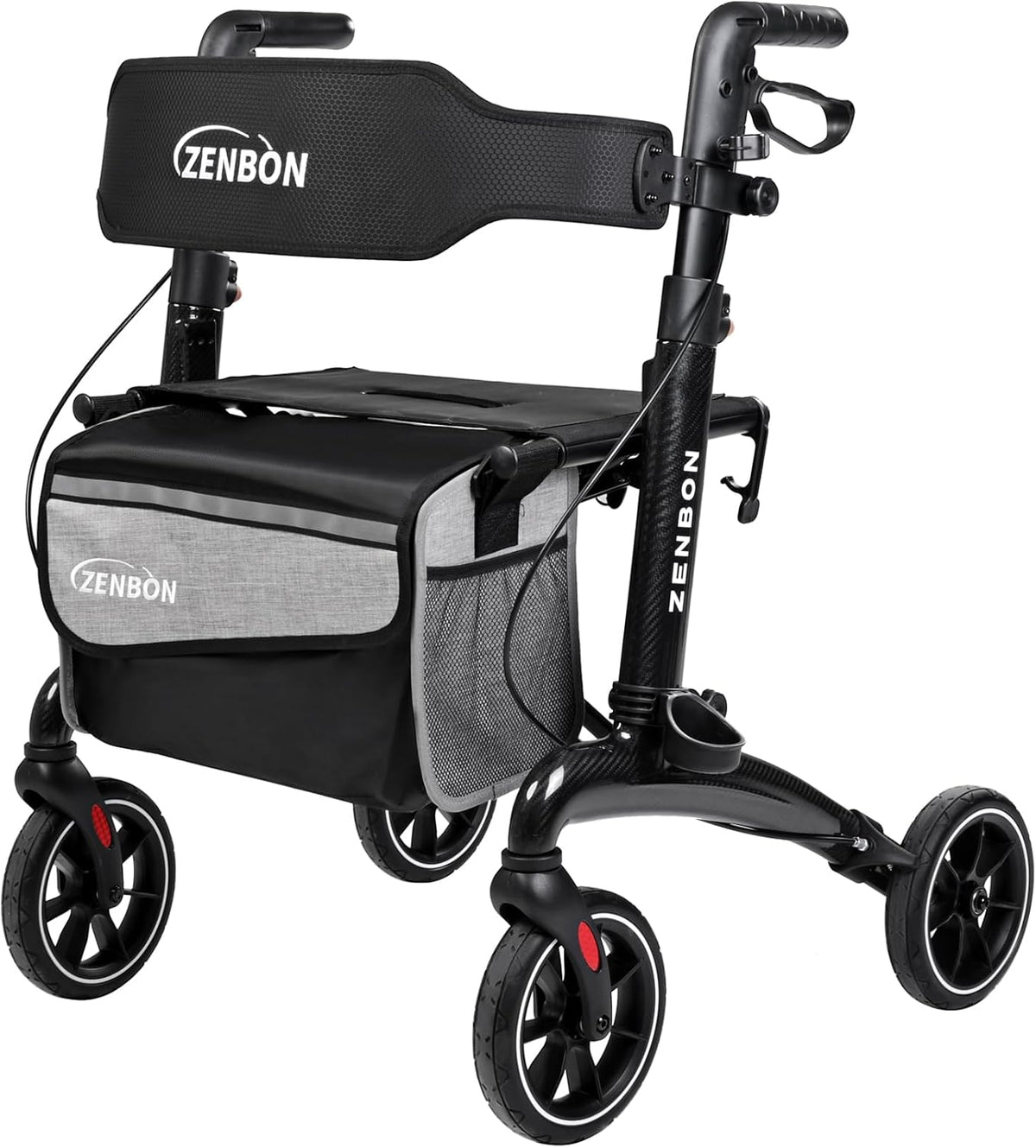 Rollator Opvouwbaar en Licht met Zitting: Rollator Carbon Gemakkelijk Inklapbaar voor kofferbak Reizen - Rollatoren voor senioren Lichtgewicht Smal voor Thuis Binnen Buiten (zwart)