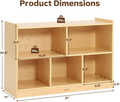 Toy Storage Organizer, 2-Tier Kids Bookshelf, 5 Cube Kids' Bookcases - QUORE
