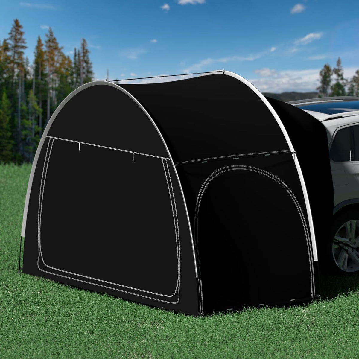 SUV Auto Tent, SUV Campingtent met Drie Deuren die aan alle Drie de Zijden Opengaan, Waterdichte en UV-Bestendige Grote Ruimte Autotent Achterklep voor Kamperen, EU-QCZP-BK