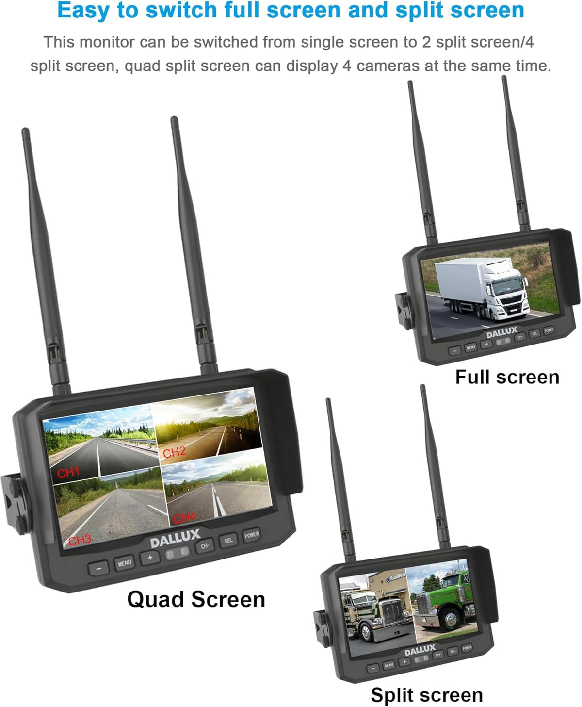 Draadloze Omkeren Camera Kit met 7 inch DVR Monitor voor zware voertuigen/Pickup/trucks/trailers/bussen/bestelwagen/RV campers/landbouw met 1080 P Nachtzicht Stabiele Signaal Achteruitkijkspiegel IP69K Backup Camera