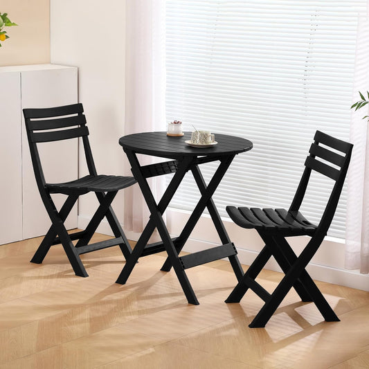 Opvouwbare bistroset, opvouwbare outdoor cafétafel en stoelen voor 2 kleine meubels, 3-delige veranda, achtertuin, balkon, tuin, terras, zwart