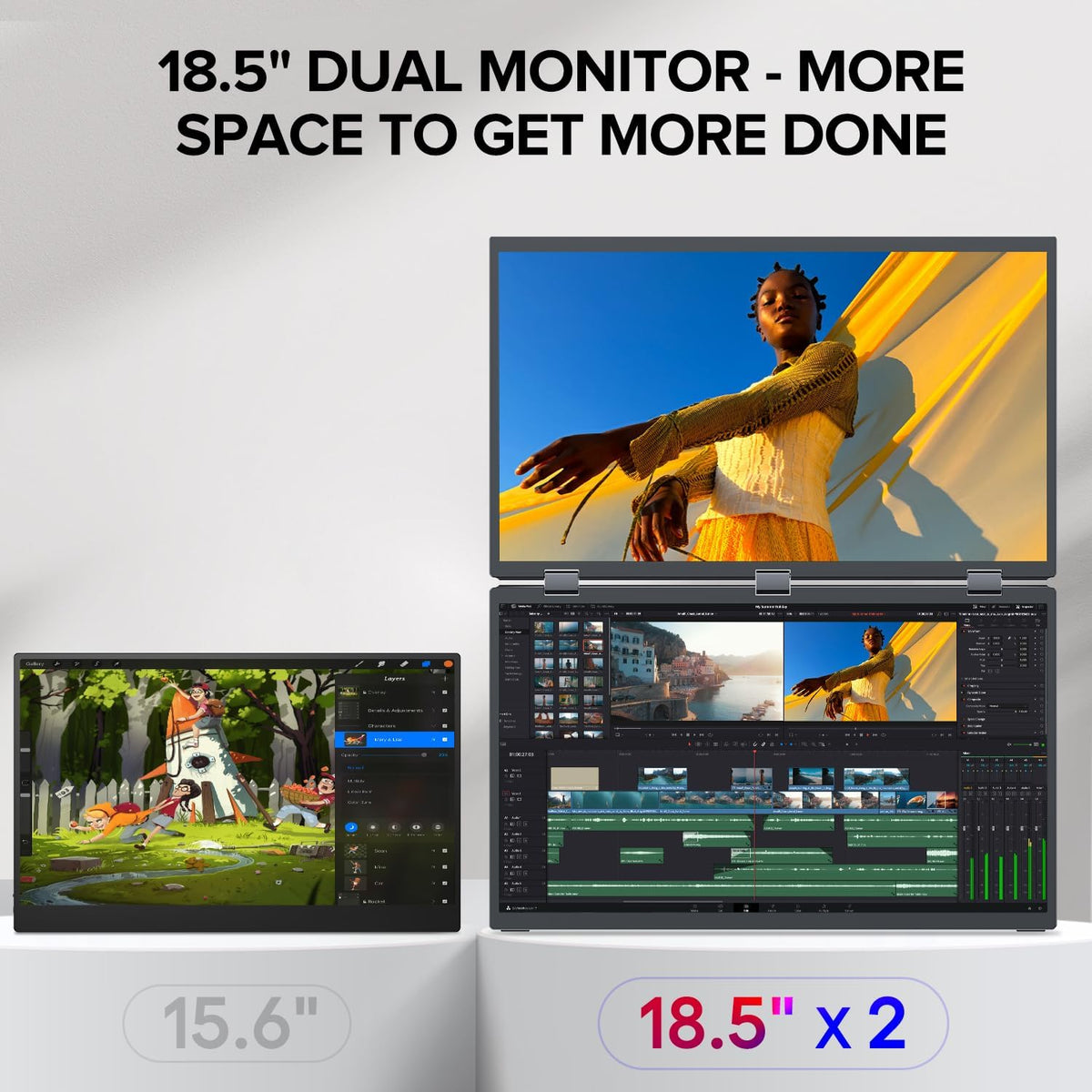 UPERFECT Delta 18.5" 100Hz Portable Monitor, Laptop Screen Extender 1080P HDR 360° Folding Stacked Triple Monitor with Stand & VESA for Laptop PC Phone Game Console (No Driver) - QUORE