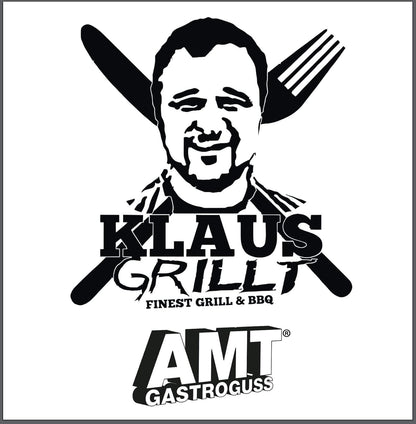 Klaus grillt Gastronorm grillplaat GN 1/1 met BBQ-grillbasis voor inductie door AMT Gastroguss 53 x 33 cm 2 cm hoog met roestvrijstalen handgrepen Lotan® antiaanbaklaag AMZN-KG-I-2533-G-BBQ